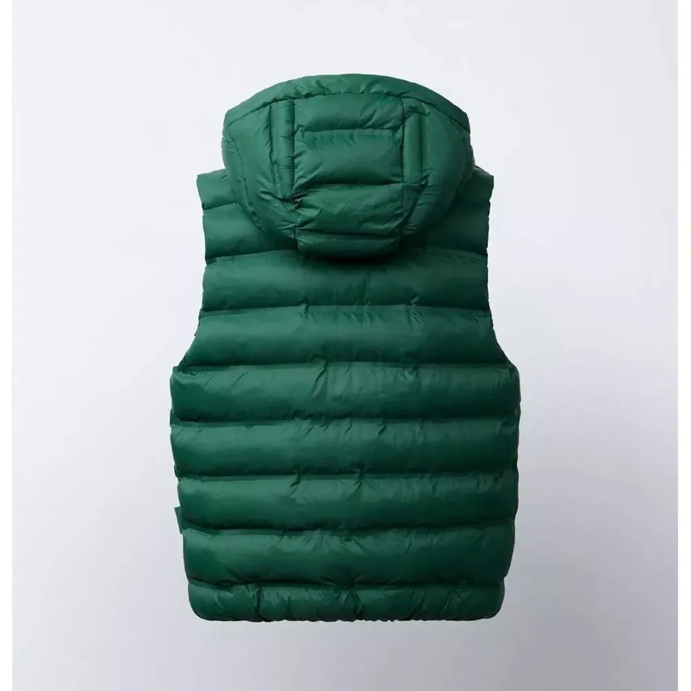 Zara Green Puffer Vest with Hood NWT Size 13-14 years old